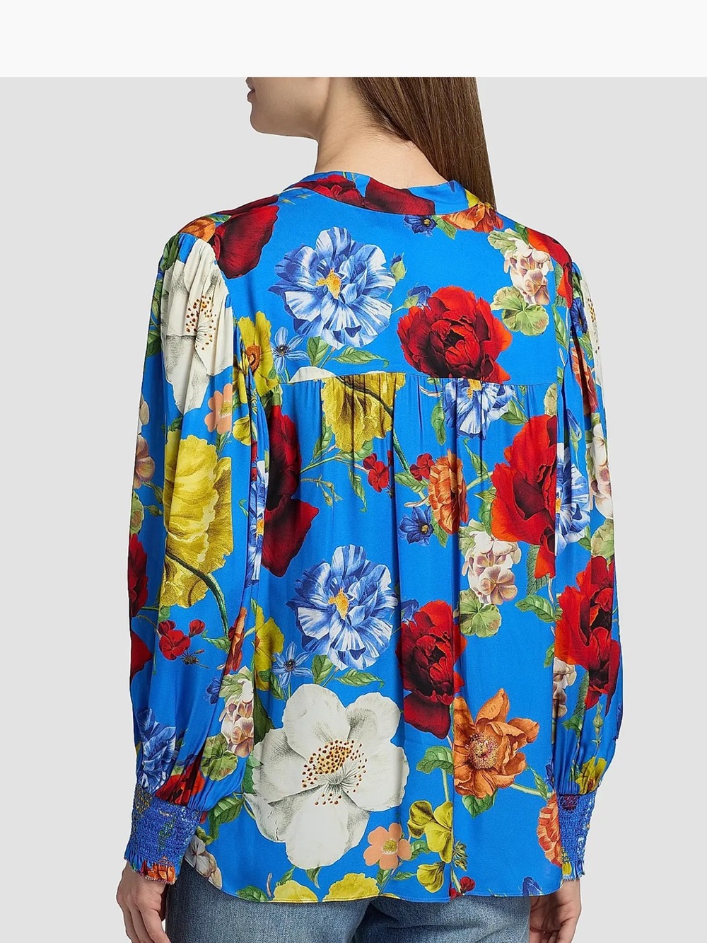 Alice + Olivia Bright Blue Floral V-Neck Button Blouse - Picture 5 of 11